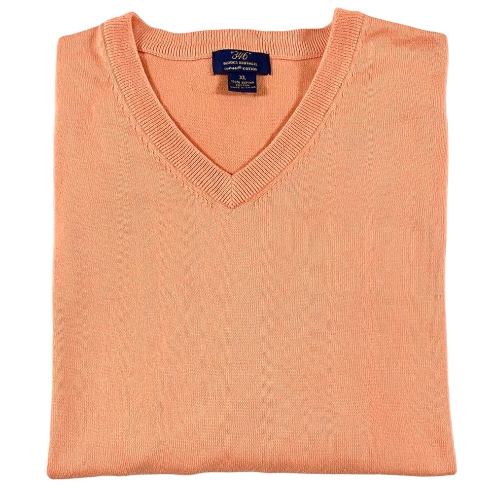 BROOKS BROTHERS 346 SUPIMA COTTON V-NECK SWEATER ORANGE SIZE XL